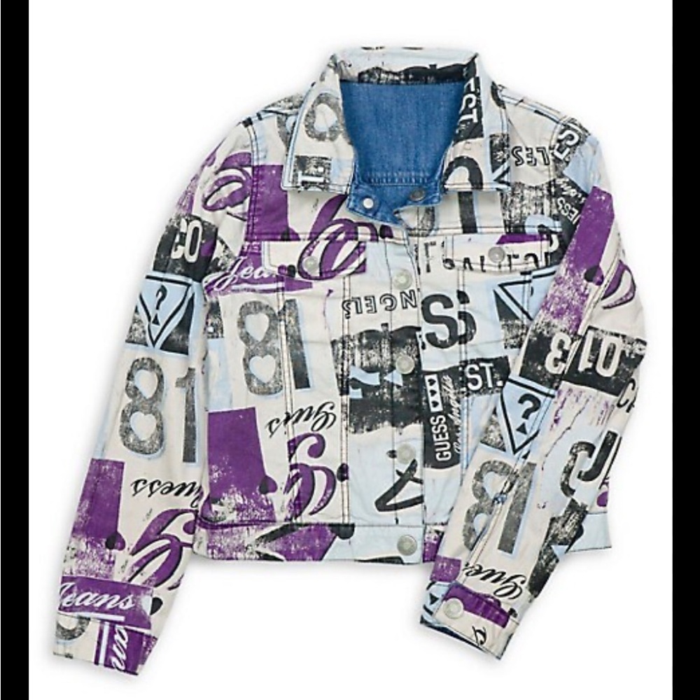 Guess Size 12 Girls reversible button up Jean jacket with Guess graphics